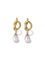 Golden Knot Pearl Drop Stud Earrings for Daily Wear