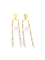 Long Gold Wave Drop Stud Earrings with Soft Flow Shape