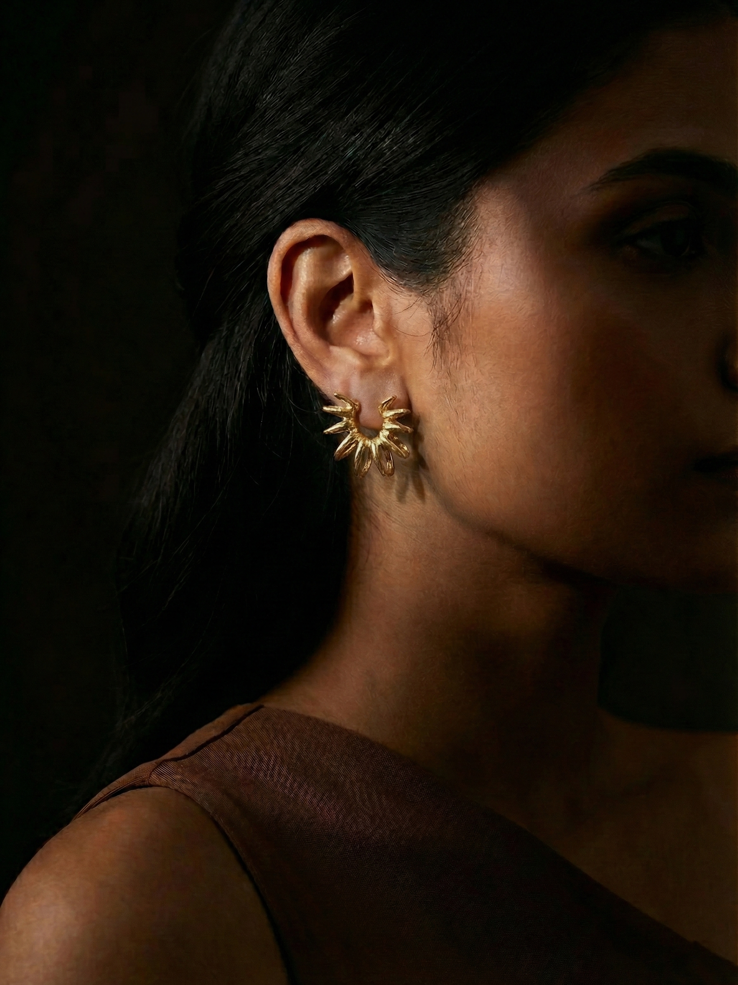 Sunray Gold Stud Earrings Radiant Petal Design