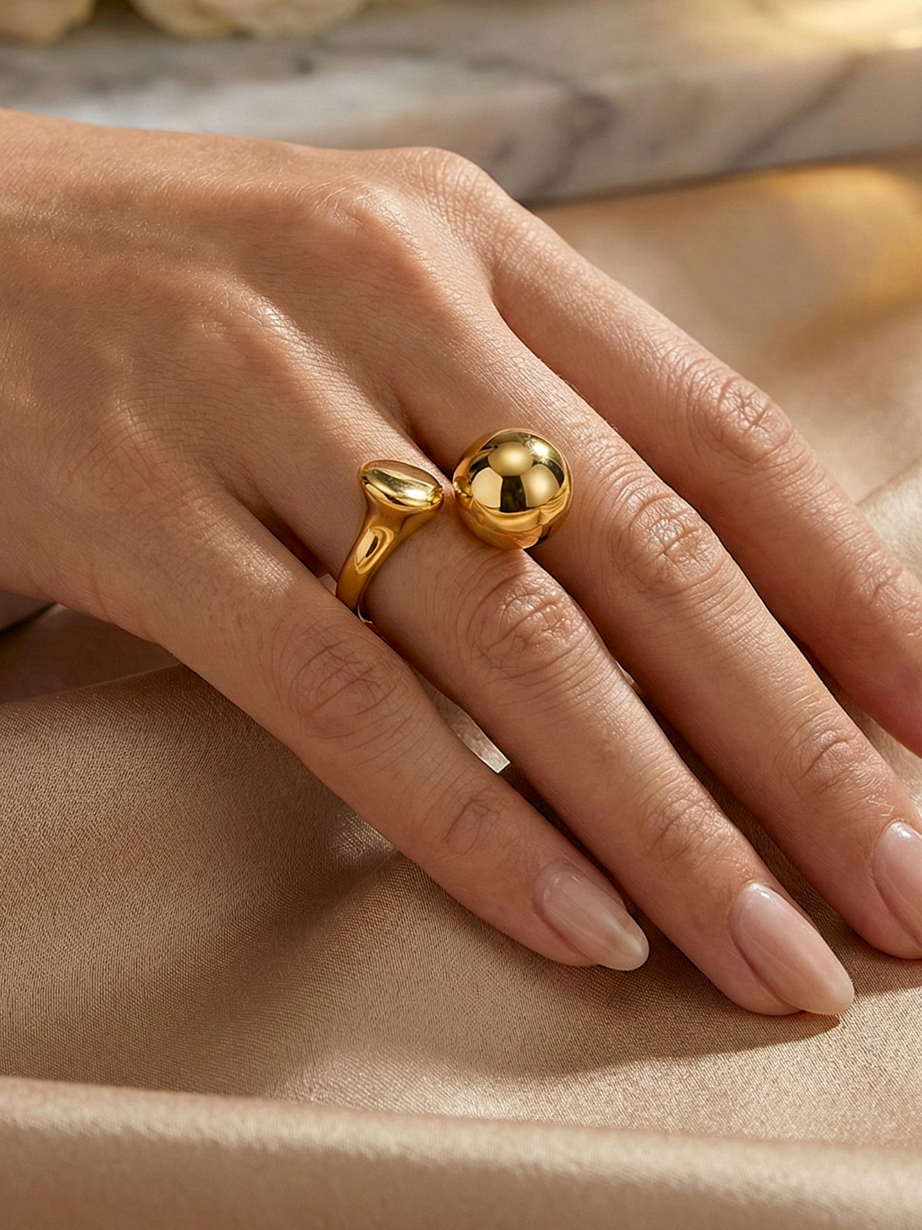 Moon Drop Gold Ring with Smooth Gold Finish