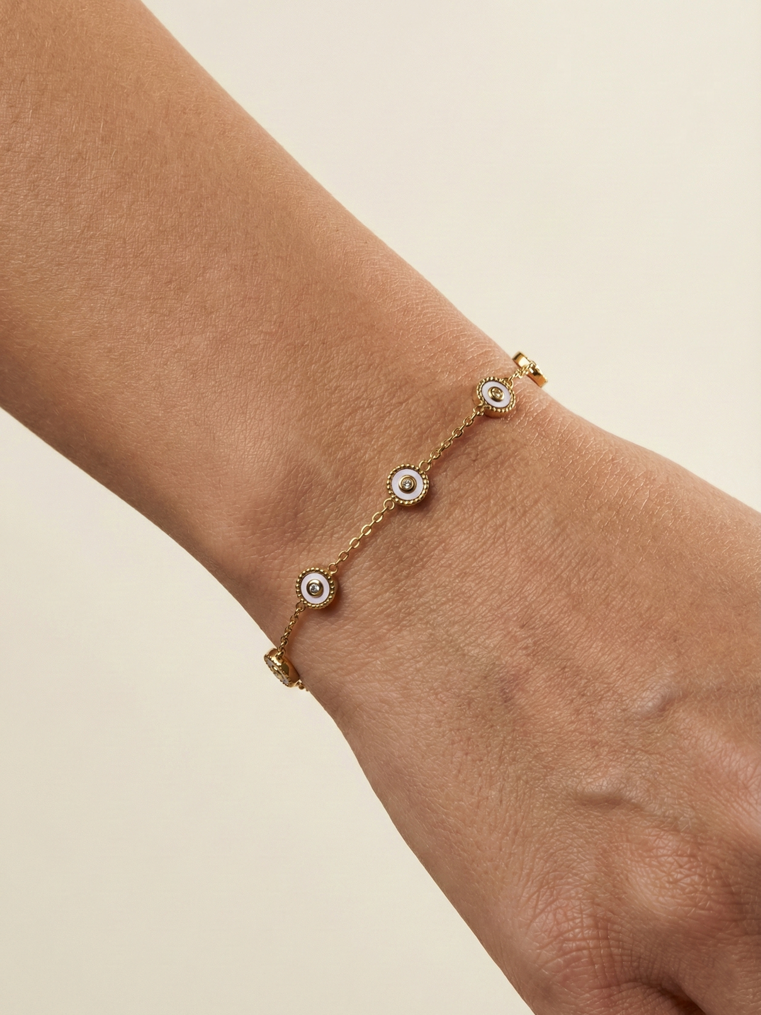 White Stone Charm Bracelet Gold Finish