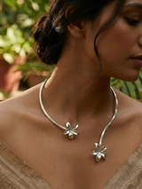 Floral Open Collar Necklace Silver Tone