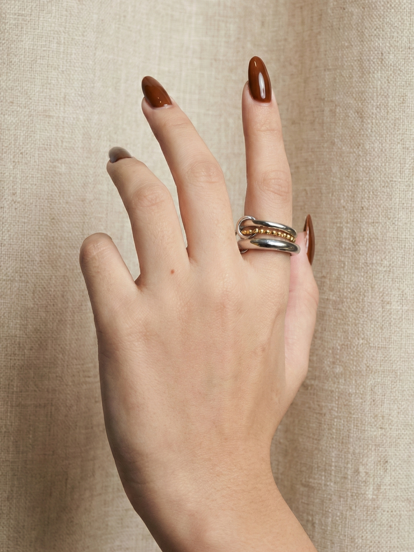 Elegant Mixed Metal Interlocking Triple Band Ring