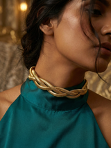 Braided Choker Necklace Gold Tone