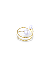 Gold Pearl Wrap Ring with Soft Flower Detail