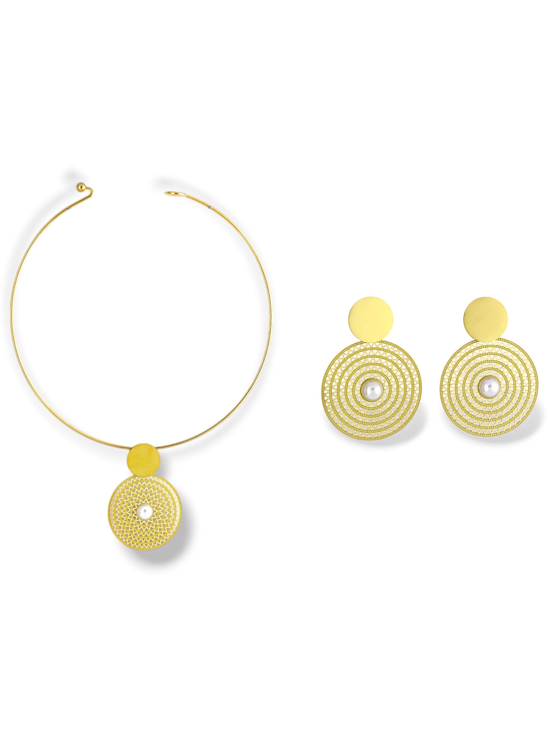 Elegant Gold Spiral Coin Jewelry Set with Pearls