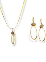 Elegant Gold Long Oval Necklace and Earring Set