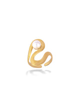 Pearl Curve Gold Open Adjustable Ring