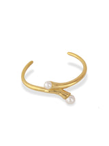 Elegant Bold Cuff Gold Bangle with Twin Pearls