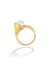 Gold Open Ring Featuring a Single White Round Pearl