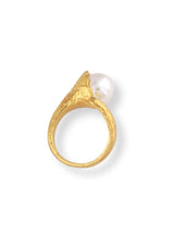 Gold Open Ring Featuring a Single White Round Pearl