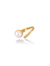 Gold Open Ring Featuring a Single White Round Pearl