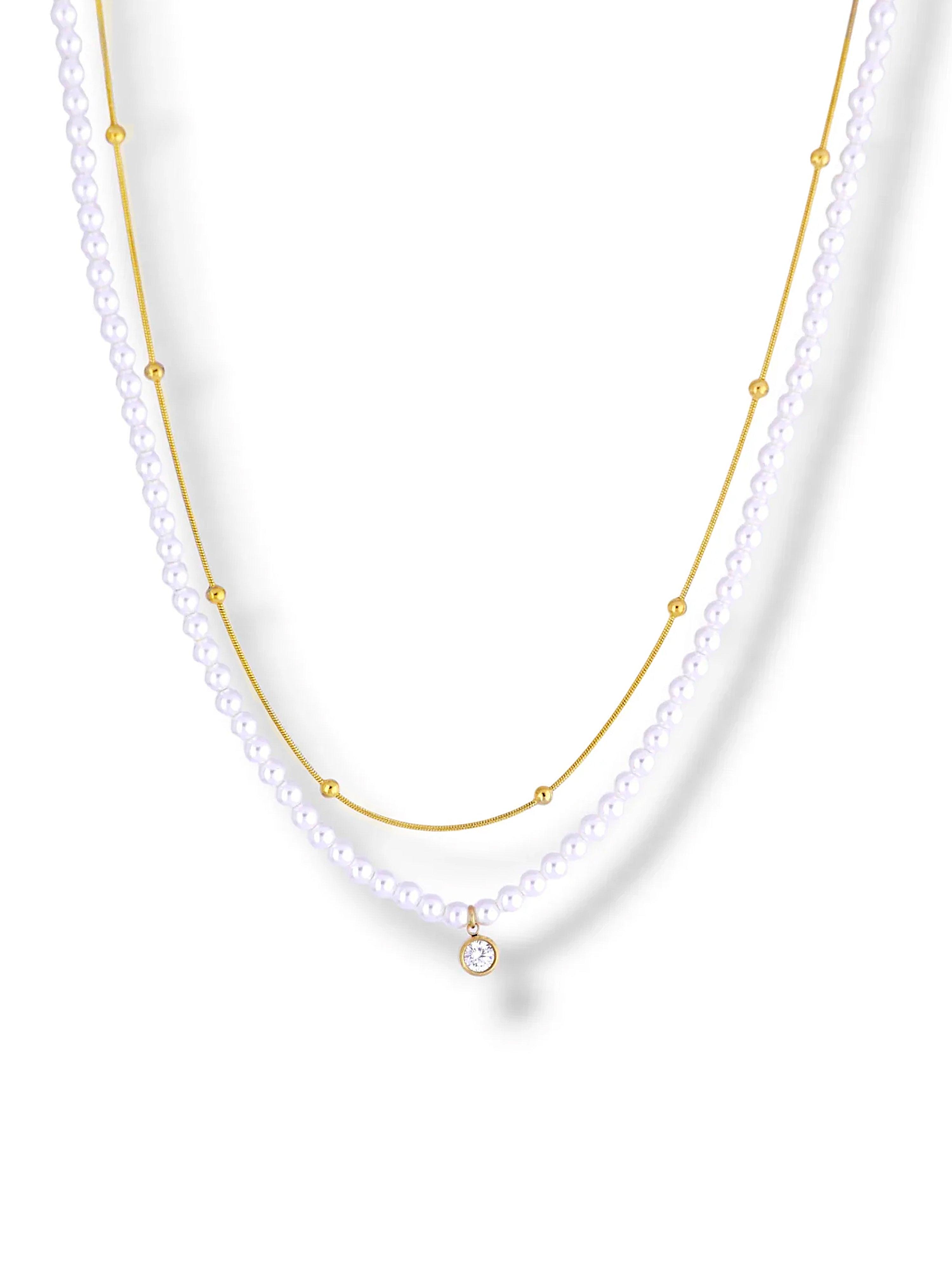 Gold Layered Pearl & Crystal Charm Necklace