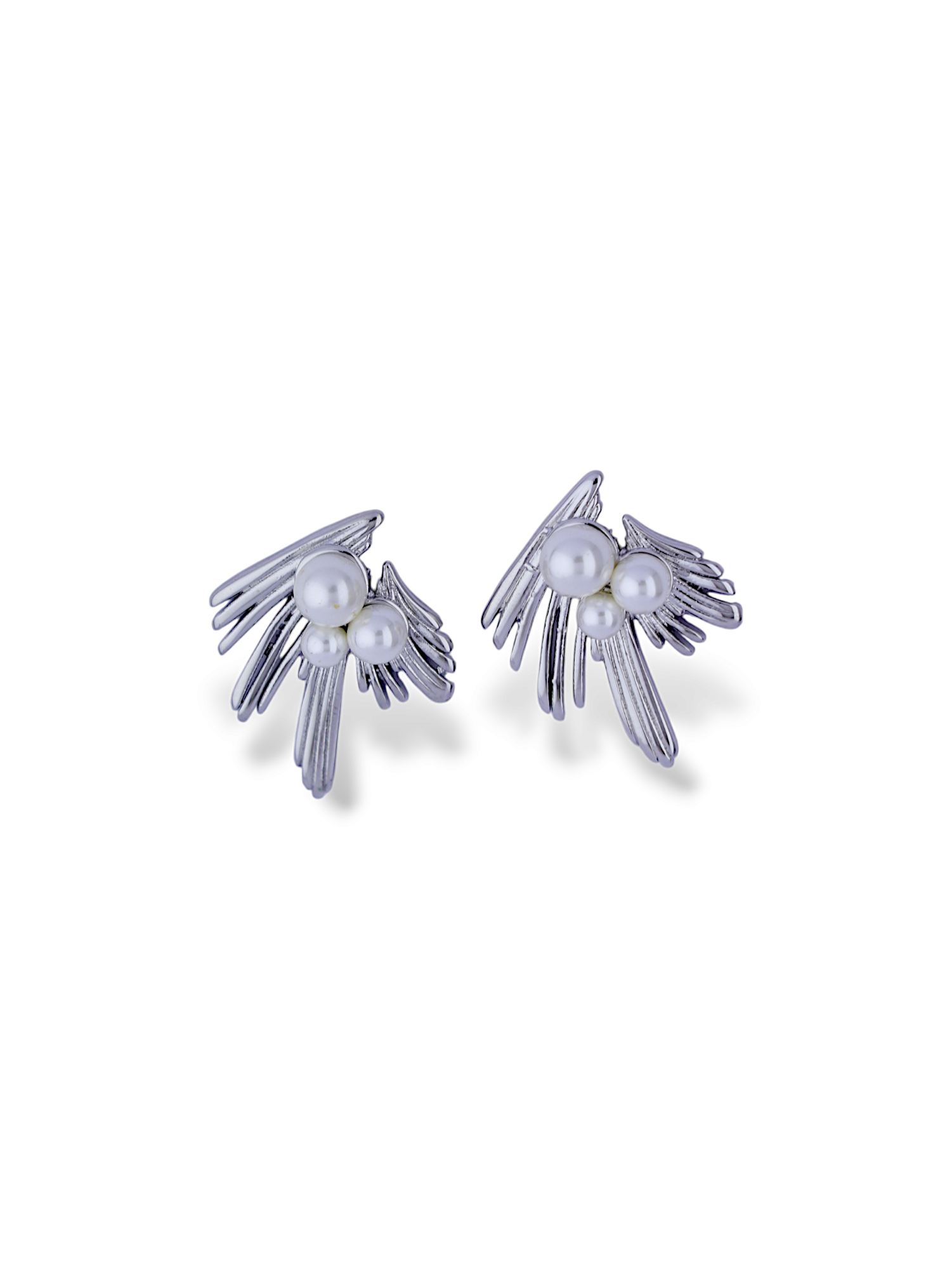 Mini Leaf Pearl Stud Earrings with Soft Silver Shine