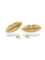 Muse Lip Gold Stud Earrings with Bold Textured Finish