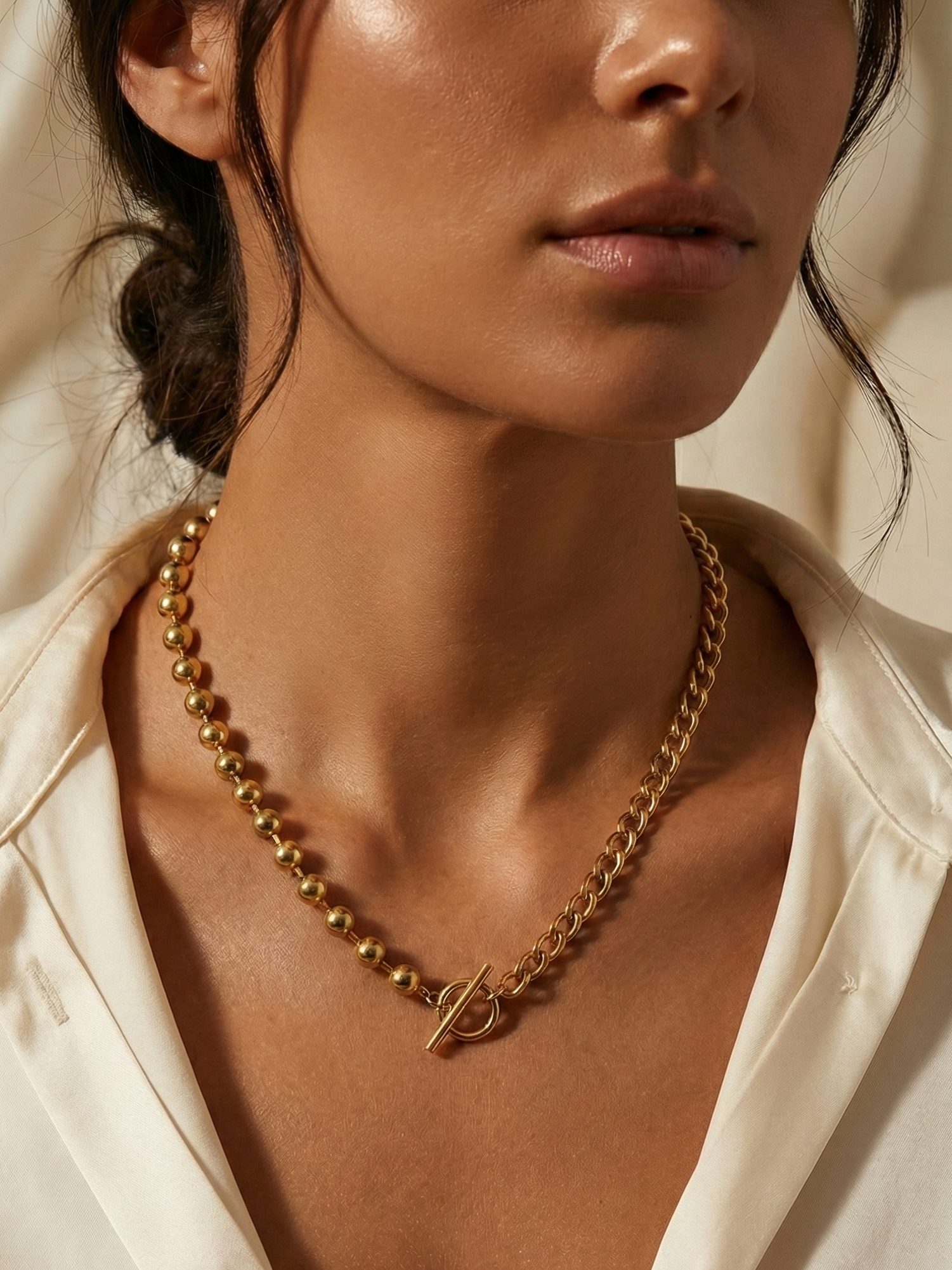 Classic Gold Bead Chain Necklace with Toggle Clasp