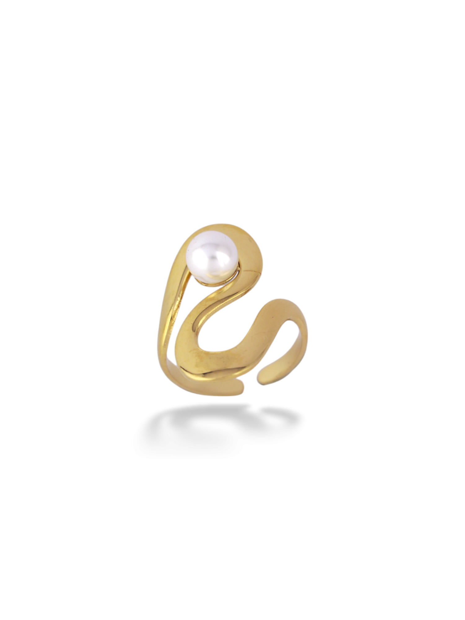 Pearl Curve Gold Open Adjustable Ring