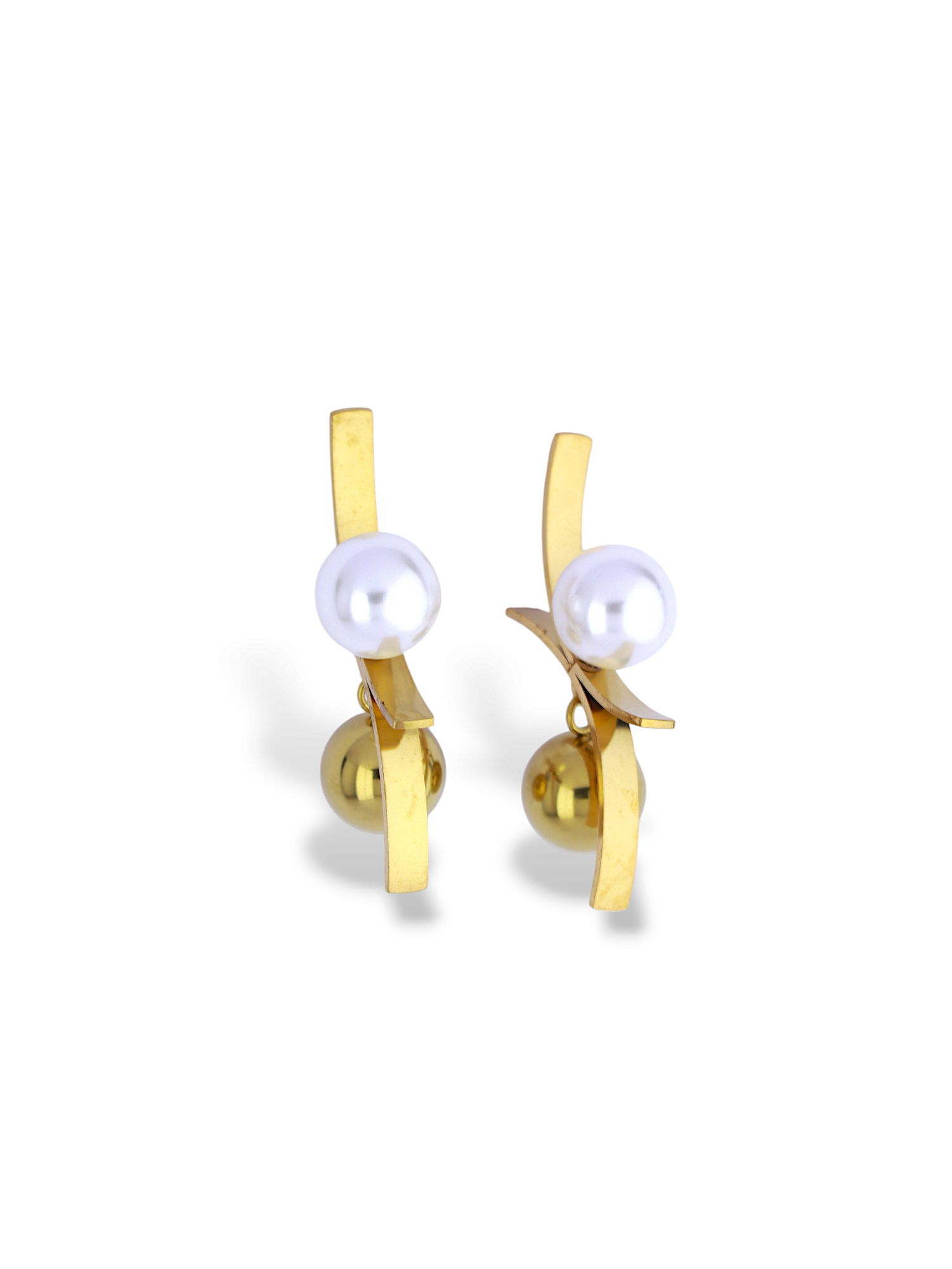 Pearl Orbit Gold Curve Earrings