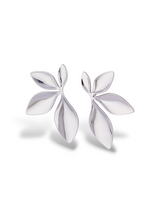 Silver Triple Leaf Stud Earrings with Polished Finish