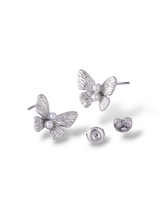 Silver Butterfly Stud Earrings with Soft Pearl