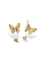 Silver Butterfly Stud Earrings with Soft Pearl