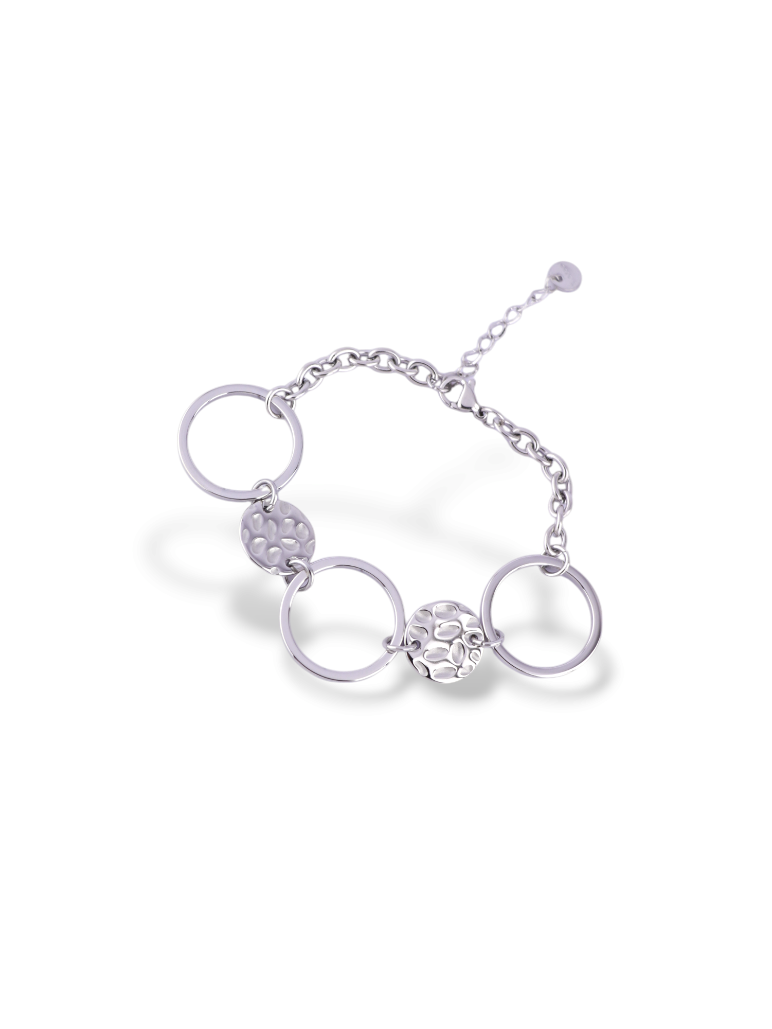 Silver Sunburst Circle Bracelet with Textured Disc Design