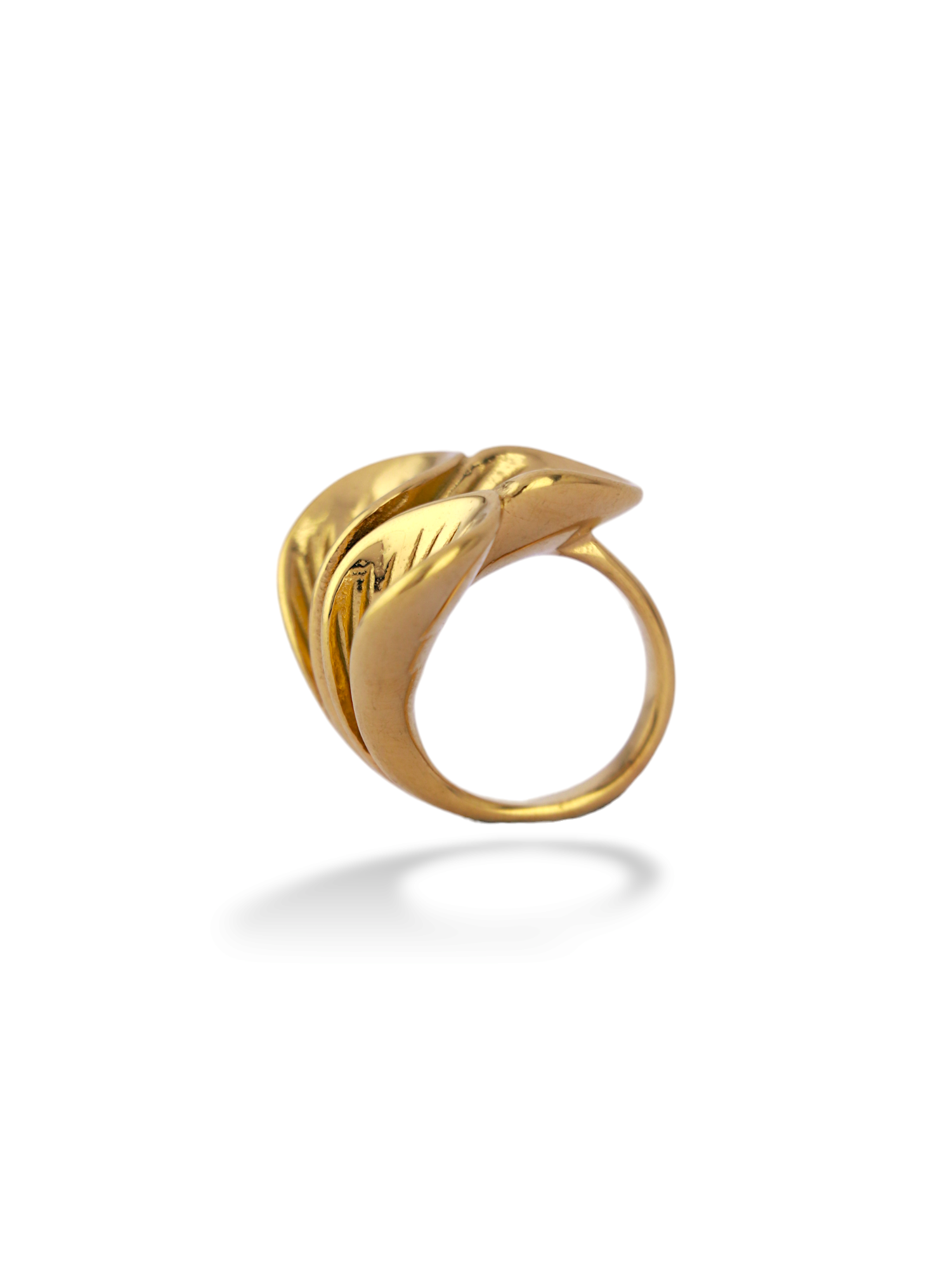 Golden Pressed Petal Ring with Flower Design