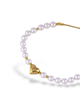 Soft Pearl Frost Bracelet with Gold Heart Charm