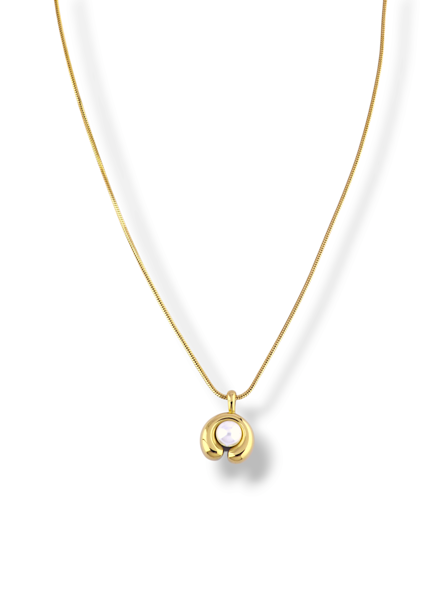 Sleek Gold Snake Chain Necklace with Round Pearl Charm