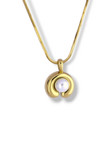 Sleek Gold Snake Chain Necklace with Round Pearl Charm