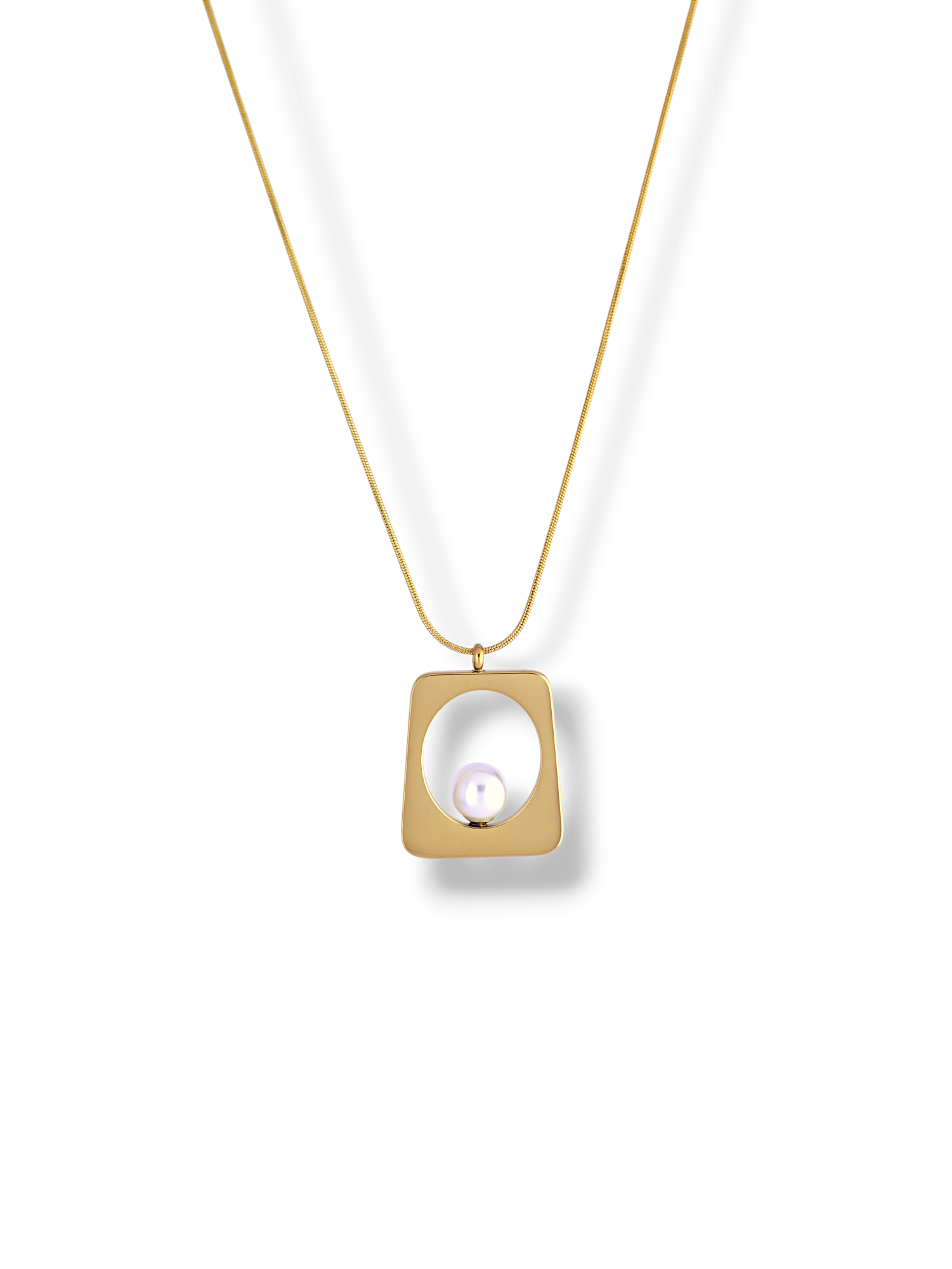 Gold Trapezoid Pendant with Elegant White Pearl