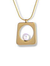 Gold Trapezoid Pendant with Elegant White Pearl