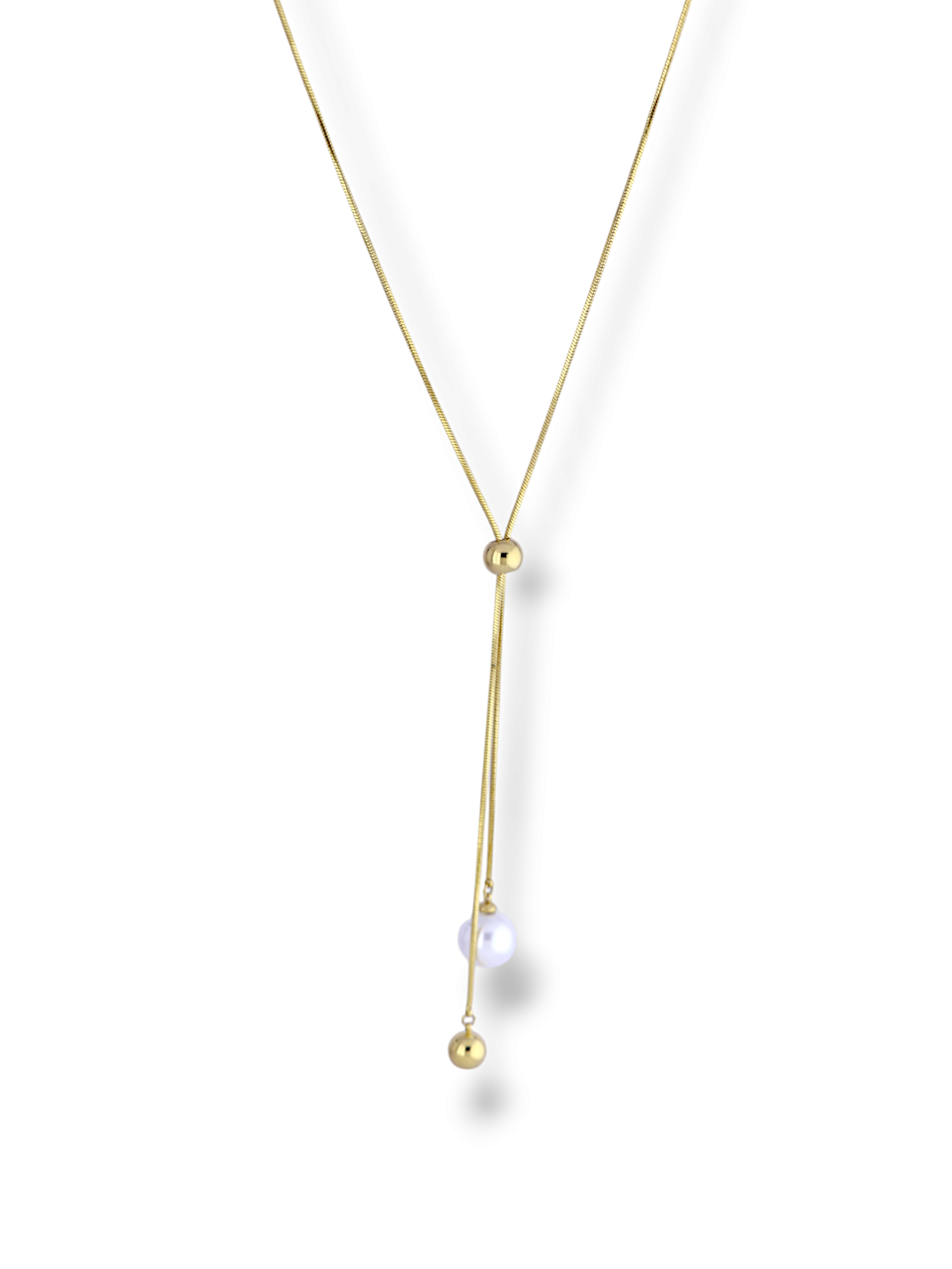 Elegant Gold Lariat Necklace with Pearl and Beads