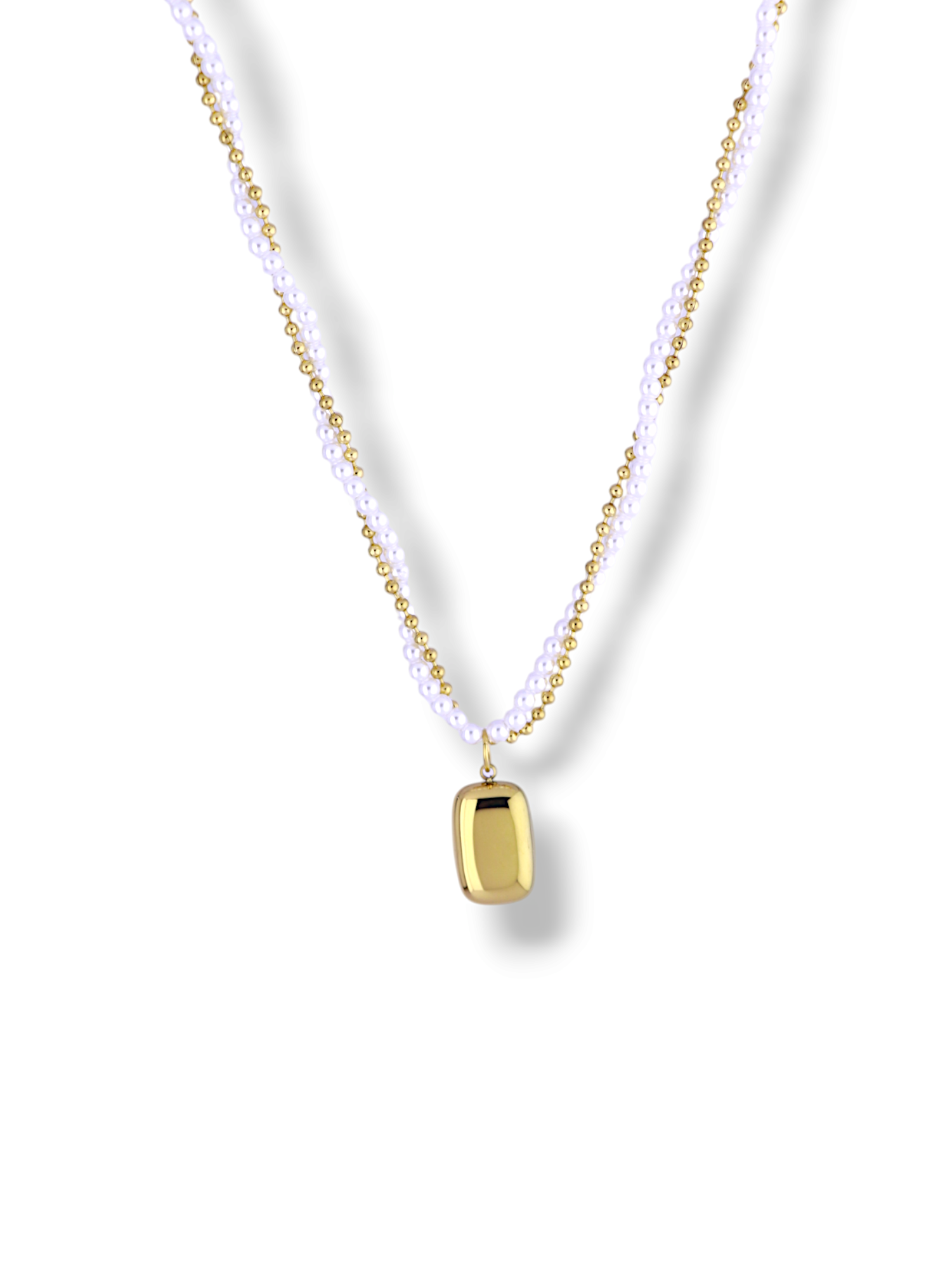 Elegant Gold Layered Chain Necklace with Shiny Pearl