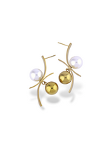 Pearl Orbit Gold Curve Earrings
