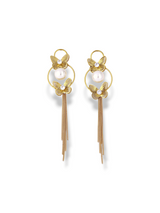 Golden Butterfly Pearl Tassel Drop Earrings