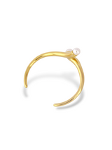 Elegant Bold Cuff Gold Bangle with Twin Pearls