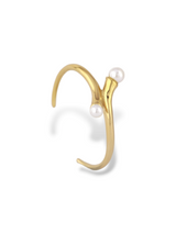 Elegant Bold Cuff Gold Bangle with Twin Pearls