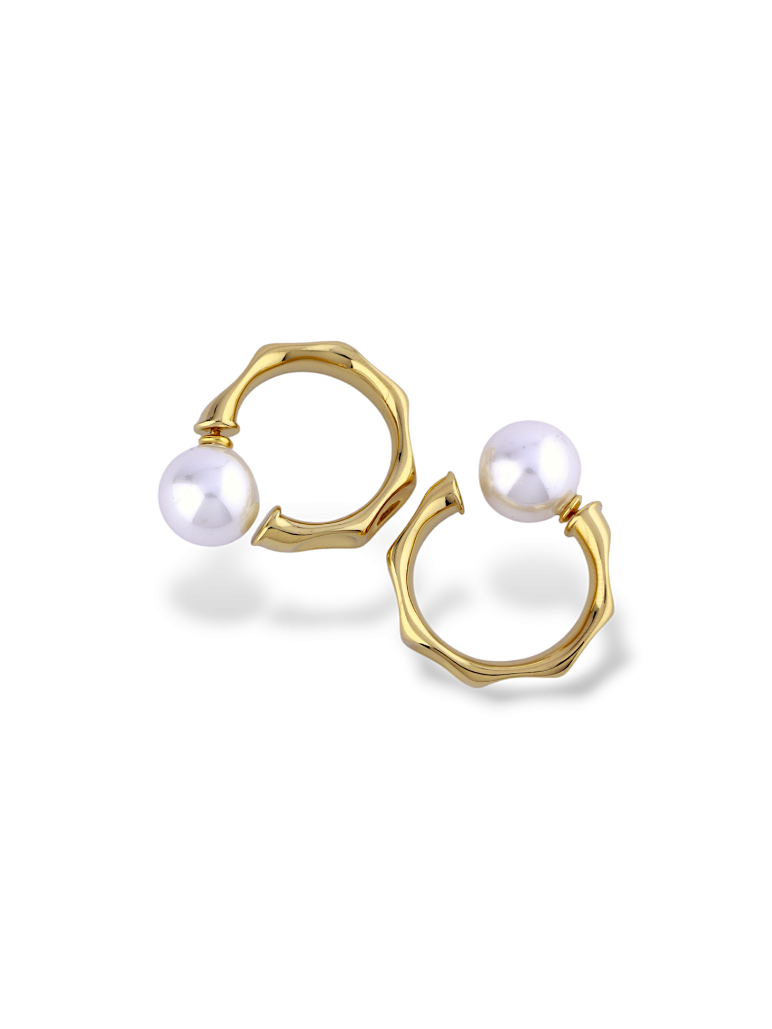 Gold Pearl Hoop Stud Earrings