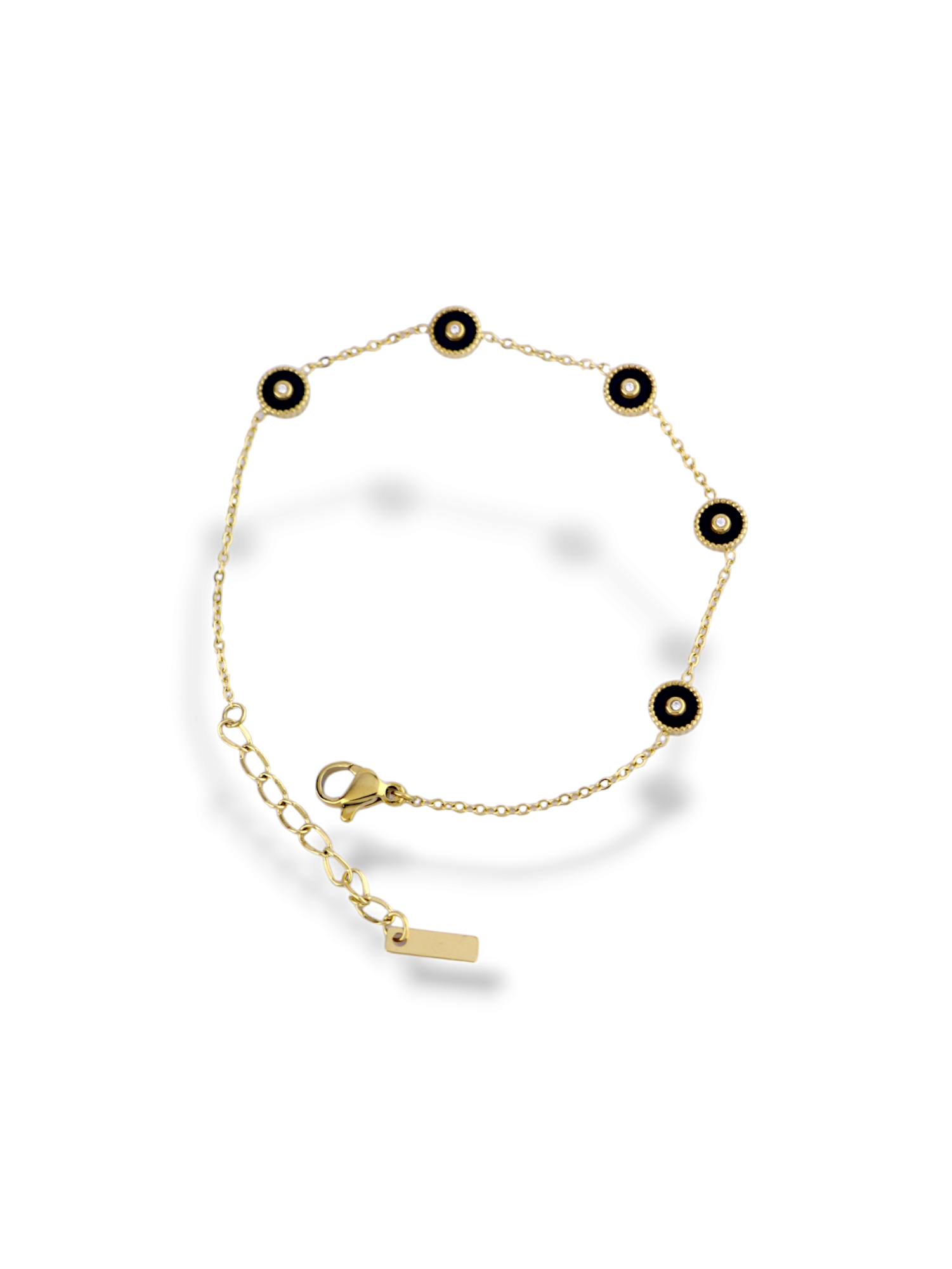 Black Stone Charm Bracelet Gold Tone