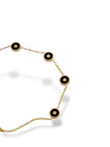 Black Stone Charm Bracelet Gold Tone