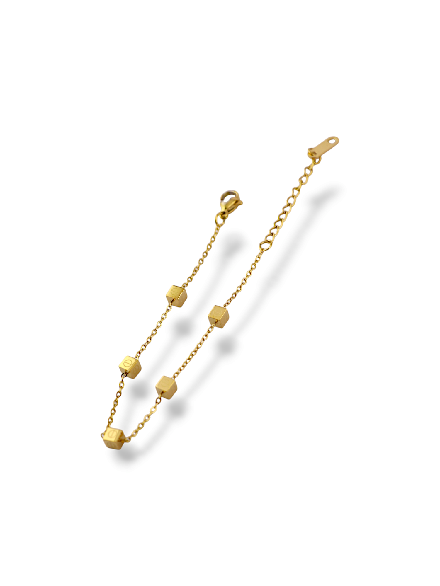 Minimal Gold Cube Chain Bracelet with Modern Charm