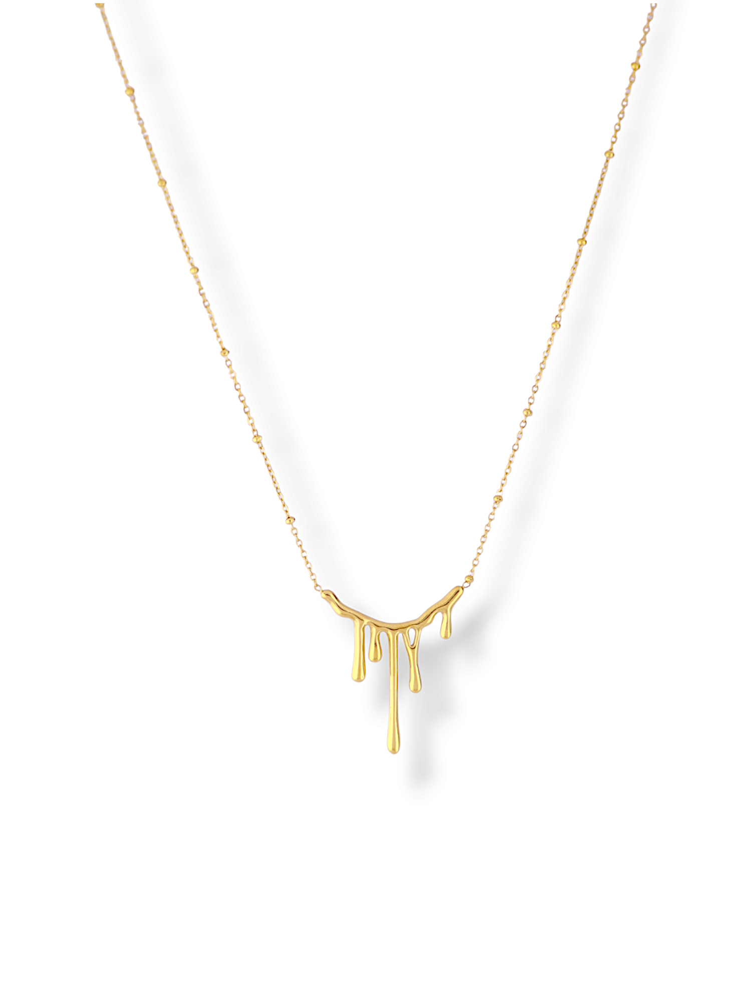 Gold Drip Pendant Necklace with Small Beaded Chain