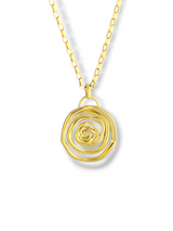 Gold Spiral Rose Pendant Necklace with Box Chain