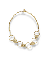 Gold Sunburst Textured Disc & Ring Link Necklace