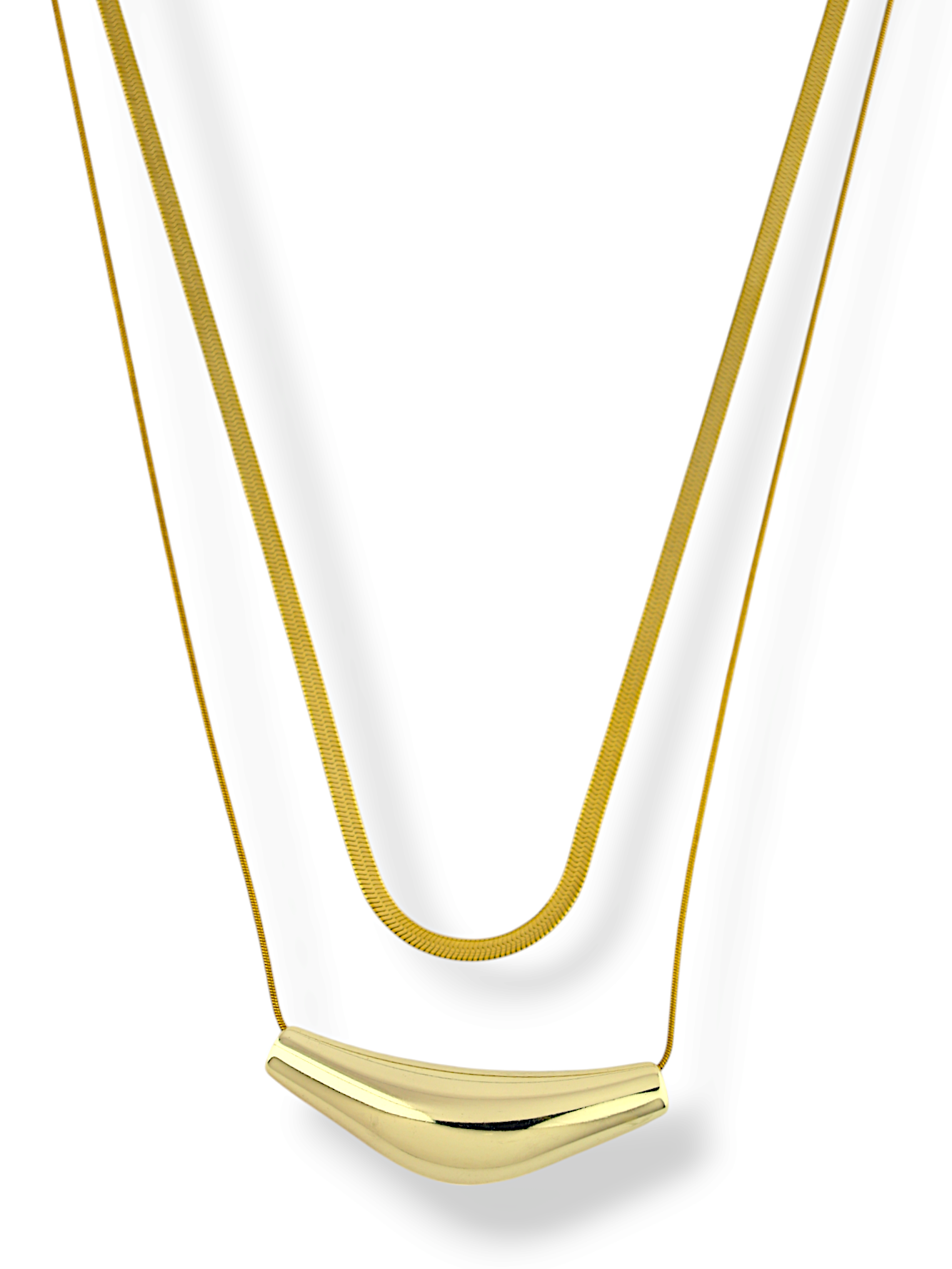 Double Chain Elongated Pendant Necklace