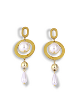 Radiant Regal Pearl Drop Earrings in Soft Gold Finish