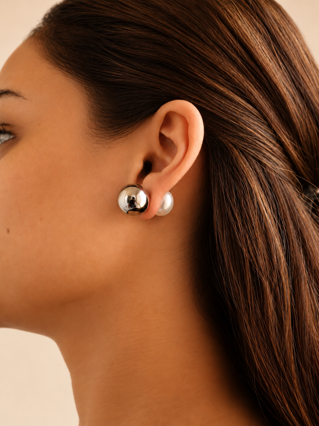 Silver Ball with Pearl Studs