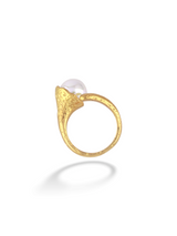 Gold Open Ring Featuring a Single White Round Pearl