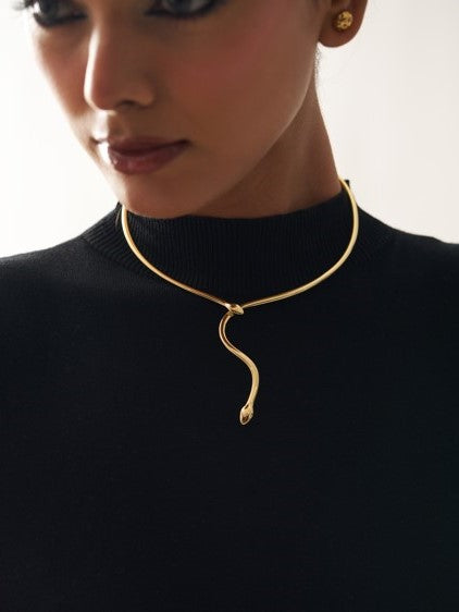 Serpent Open Collar Necklace Gold Tone